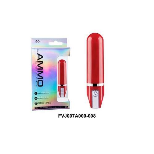 The Ammo 3.5" Glossy Rechargeable 10 Rhythms Vibrator Red