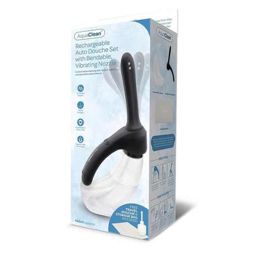 AquaClean Rechargeable Auto Douche Set with Bendable Vibrating Nozzle 440 ml Capacity with Free Travel Douche Included