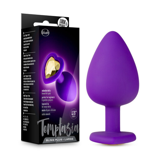 Temptasia Bling Plug - Large Purple 9.5 cm (3.75'') Butt Plug with Heart Jewel