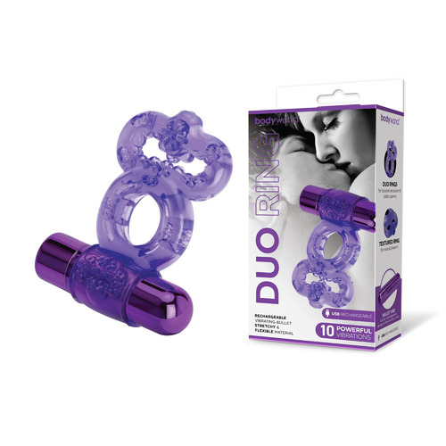 Bodywand Rechargeable Duo Ring Purple USB Rechargable Vibrating Cock Ring