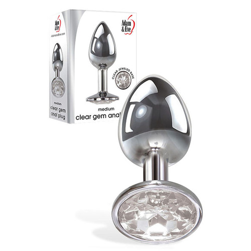 Adam & Eve Clear Gem Anal Plug - Medium Metallic 8.2 cm Medium Butt Plug with Clear Gem Base