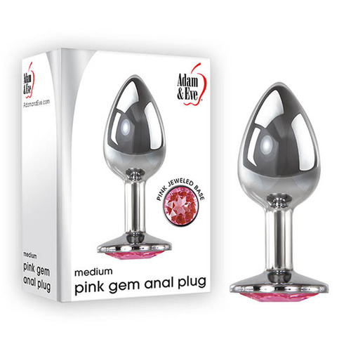 Adam & Eve Pink Gem Anal Plug - Medium Silver Medium 8.2 cm Metal Butt Plug with Pink Gem