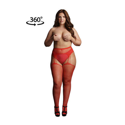 Suspender Rhinestone Pantyhose - Red - OSX