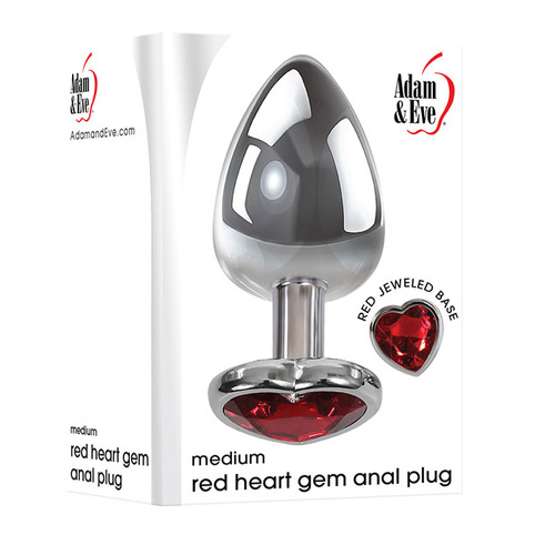 Adam & Eve Red Heart Gen Anal Plug - Medium Metallic 8.25 cm Butt Plug with Heart Gem Base