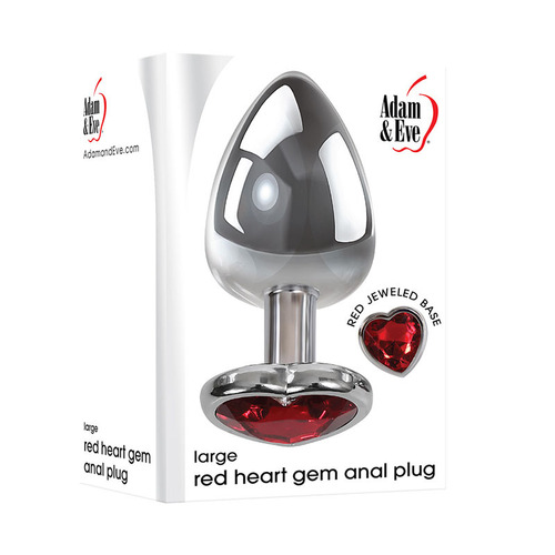 Adam & Eve Red Heart Gen Anal Plug - Large Metallic 9.5 cm Butt Plug with Heart Gem Base