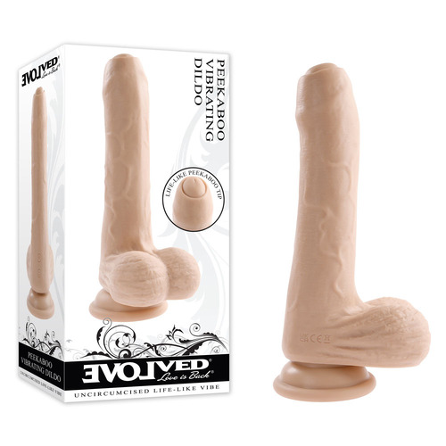 Evolved PEEK A BOO VIBRATING DILDO LIGHT Flesh 20.3 cm USB Rechargeable Vibrating Uncut Dong