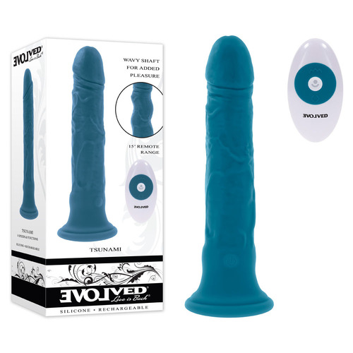 Evolved TSUNAMI Blue 18.4 cm USB Rechargeable Vibrating Dong with Remote Control