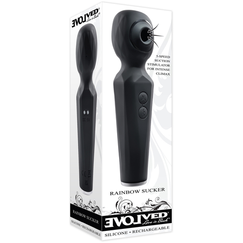 Evolved Rainbow Sucker Black 16.2 cm USB Rechargeable Massage Wand with Suction Tip