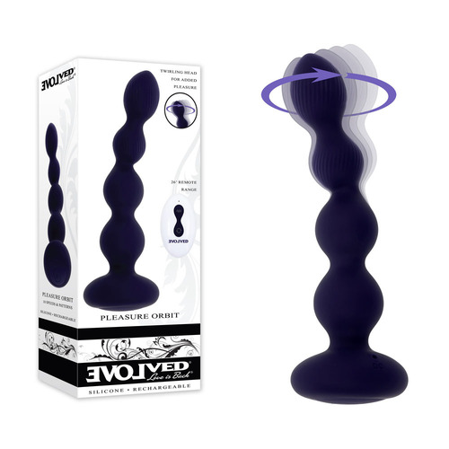 Evolved PLEASURE ORBIT Navy Blue 17.8 cm USB Rechargeable Twirling & Vibrating Anal Beads with Remote