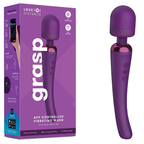 Love Distance GRASP Purple 22.9 cm USB Rechargeable Massager Wand with App Control