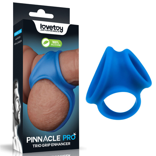 Pinnacle Pro Trio Grip Enhancer Blue Cock & Balls Ring