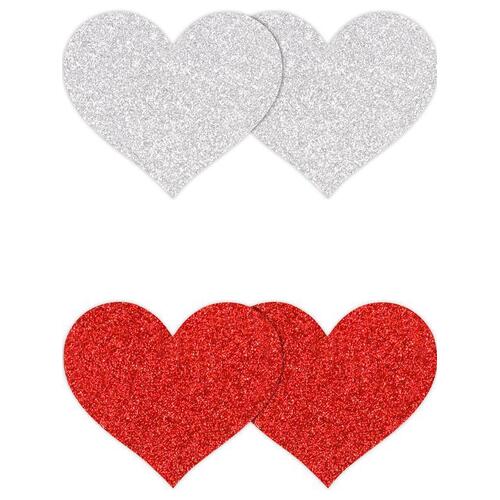 Pretty Pasties Glitter Hearts Red/Silver 2 Pair