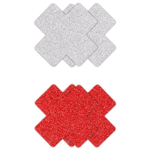 Pretty Pasties Glitter Cross Red/Silver 2 Pair