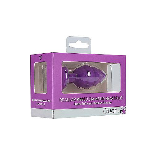 Regular Ribbed Diamond Heart Plug - Purple