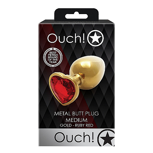 OUCH! Heart Gem Gold Butt Plug - Medium Gold 8 cm Medium Butt Plug with Heart Gem Base