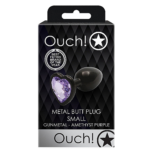 OUCH! Heart Gem Gunmetal Butt Plug - Small Gunmetal 6.9 cm Small Butt Plug with Heart Gem Base