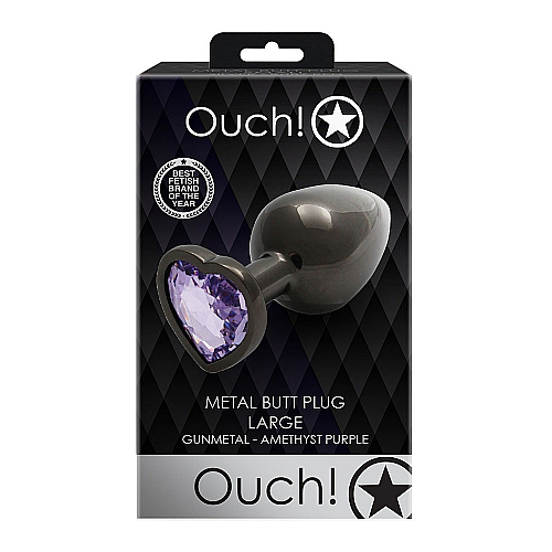 OUCH! Heart Gem Gunmetal Butt Plug - Large Gunmetal 9.3 cm Large Butt Plug with Heart Gem Base