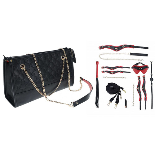 OUCH! Milan Collection - Kit with Bag Black/Red Bondage Set with Bag - 8 Piece Kit