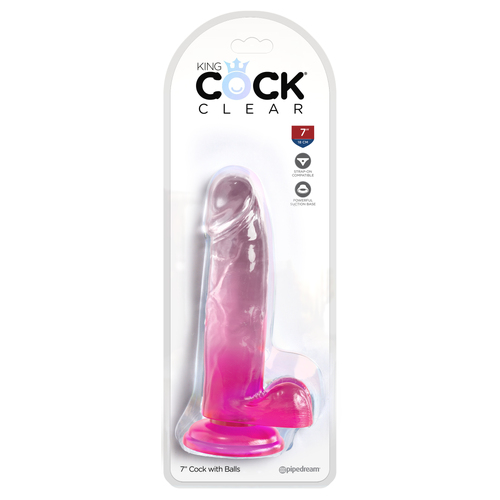 King Cock Clear 7'' Cock with Balls - Pink Pink 17.8 cm Dong