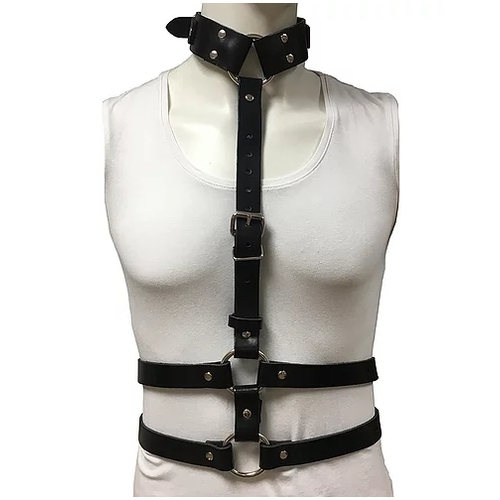 Female Black Leather Chest Harness with Choker