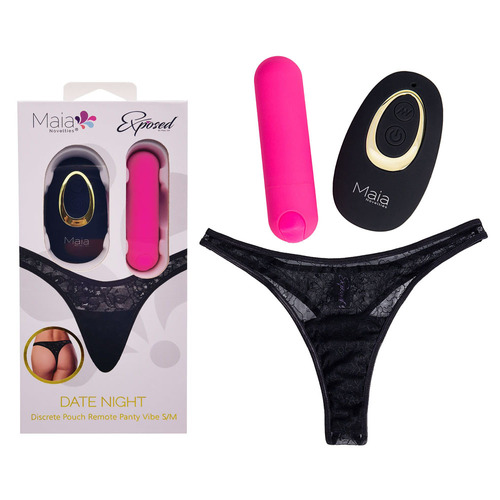 Maia DATE NIGHT PANTY VIBE - L/XL Black L/XL Panty with Pink USB Rechargeable Bullet & Remote