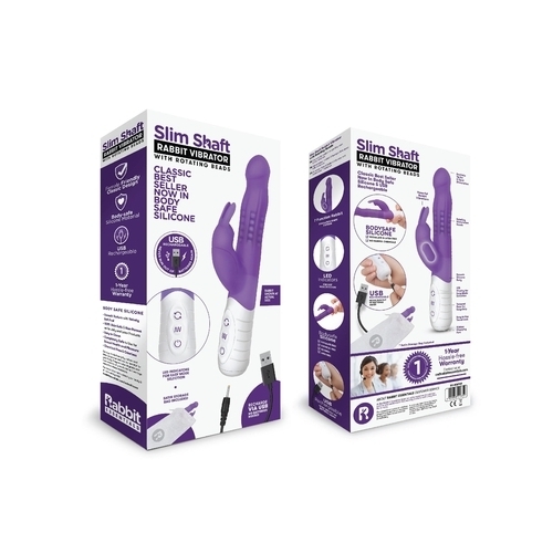 Rabbit Essentials Rechargeable Slim Shaft Rabbit - Hot Purple