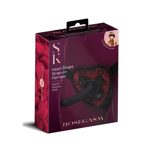 Secret Kisses ROSEGASM STRAP-ON HARNESS with Dildo Red/Black Heart-Shaped Strap-On with 5'' Dildo