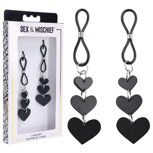 Sex & Mischief Heart Nipple Ties Black Nipple Restraints - Set of 2