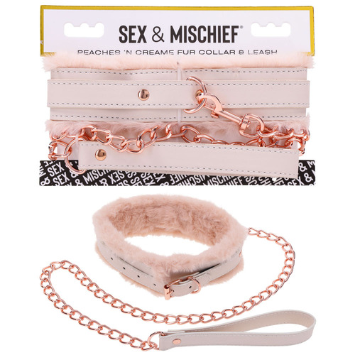 Sex & Mischief Peaches n CreaMe Fur Collar & Leash Peach Restraint