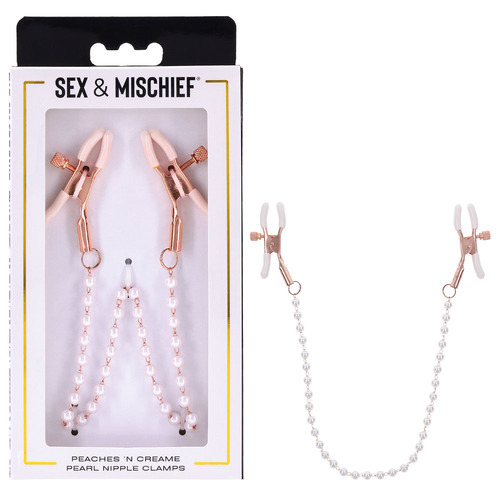 Sex & Mischief Peaches n CreaMe Pearl Nipple Clamps Peach Nipple Restraints