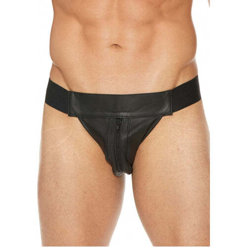 Leather Striped Front Zip Jock L/XL