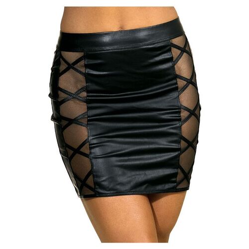 Stretch Wetlook Mesh Criss Cross Skirt L