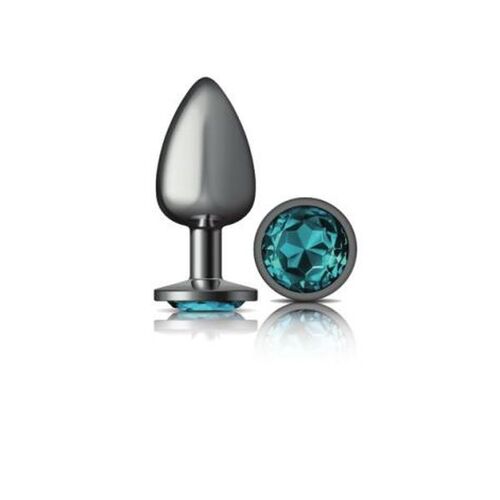 Round Butt Plug w Teal Jewel Large