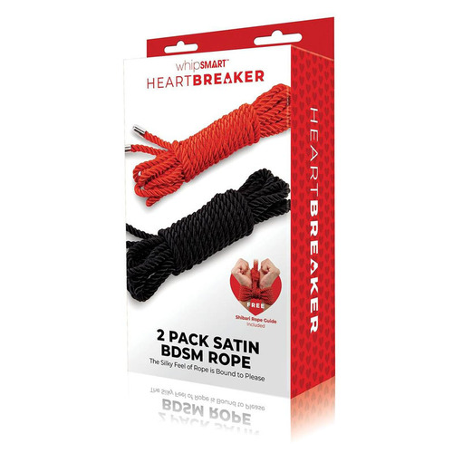 WhipSmart Heartbreaker 2 Pack Satin BDSM Rope Black & Red Ropes - Set of 2