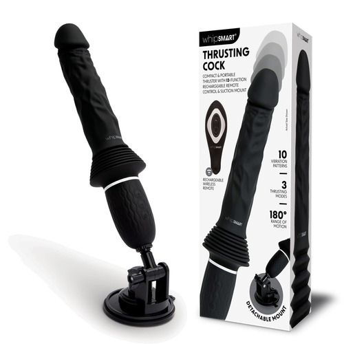 WhipSmart Thrusting Cock Black 30 cm USB Rechargeable Thrusting Vibrator with Suction Mount