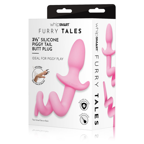 WhipSmart Furry Tales 3.5 Inch Silicone Piggy Tail Butt Plug Pink 8.9 cm Butt Plug with Pig Tail