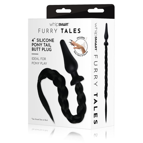 WhipSmart Furry Tales 4 Inch Silicone Pony Tail Butt Plug Black 10.1 cm Butt Plug with Black Pony Tail